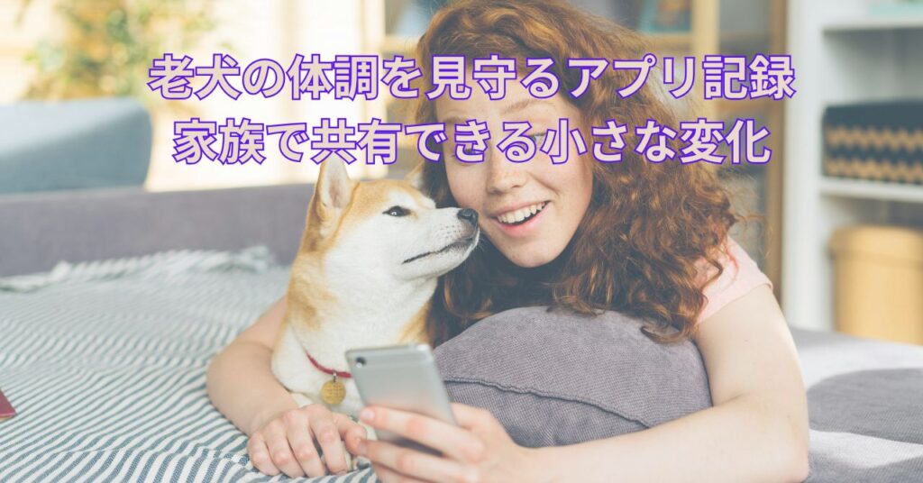 スマートフォンで老犬の体調を記録する飼い主の手元