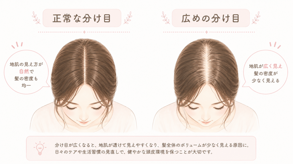 女性の分け目正常ライン比較イメージ